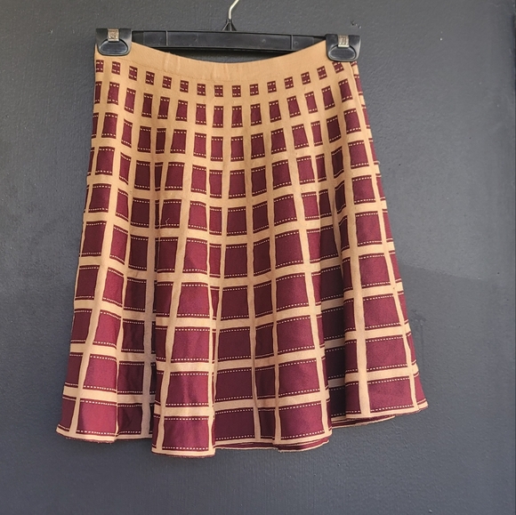 Anthropologie Moth Brown Knit Windowpane Skater Skirt XS - Picture 2 of 13